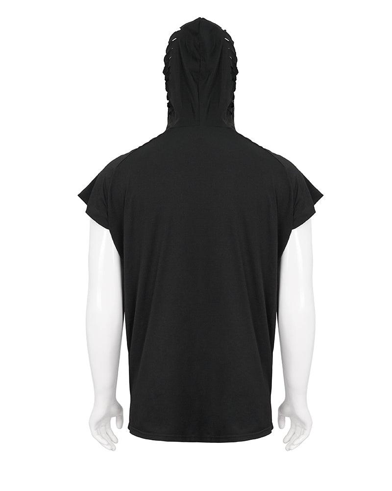 Skull Mask Tattered Sleeveless Hooded Muscle Shirt
