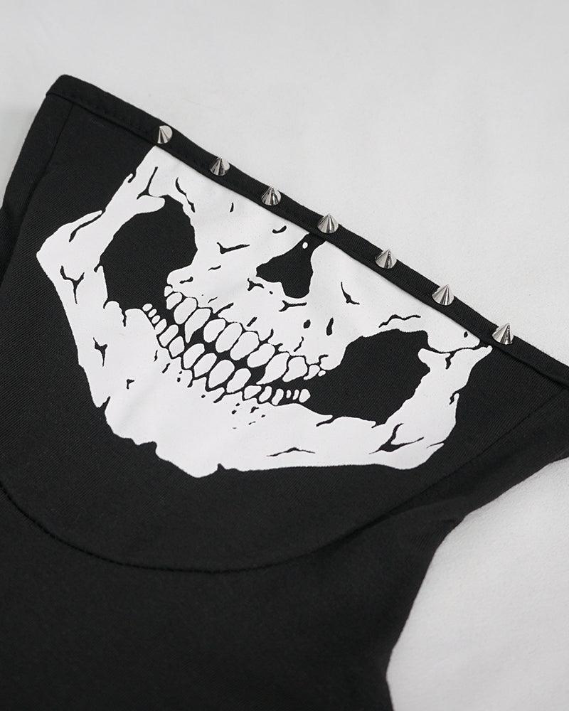 Skull Mask Tattered Sleeveless Hooded Muscle Shirt