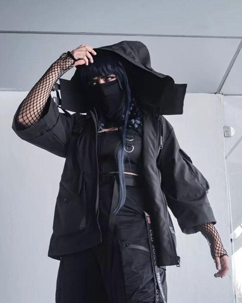Techwear Futuristic Short Sleeve Hooded Jacket