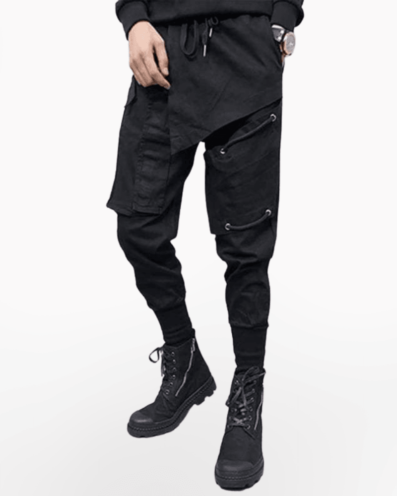 Black Drawstring Slim Cargo Pants