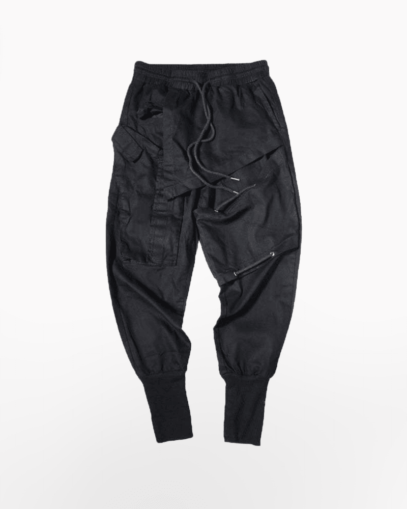 Black Drawstring Slim Cargo Pants