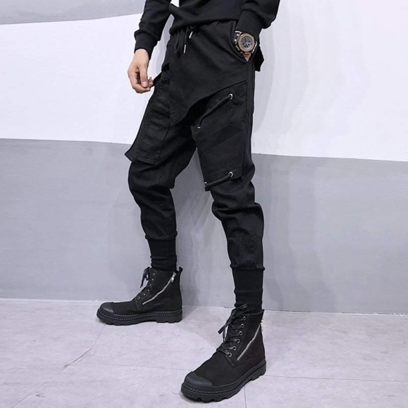 Black Drawstring Slim Cargo Pants