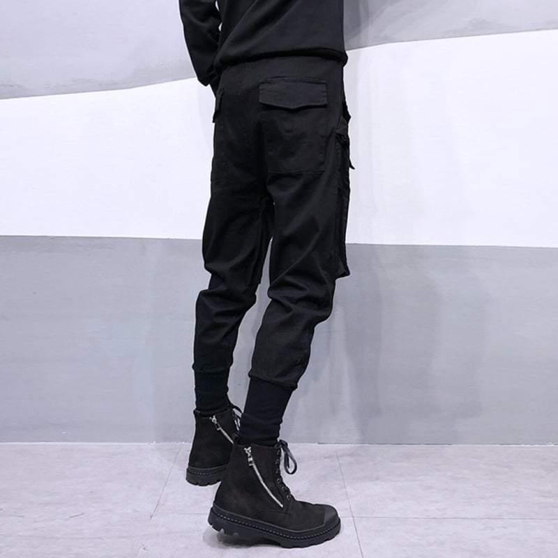 Black Drawstring Slim Cargo Pants