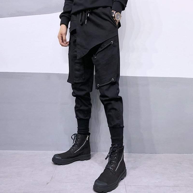 Black Drawstring Slim Cargo Pants