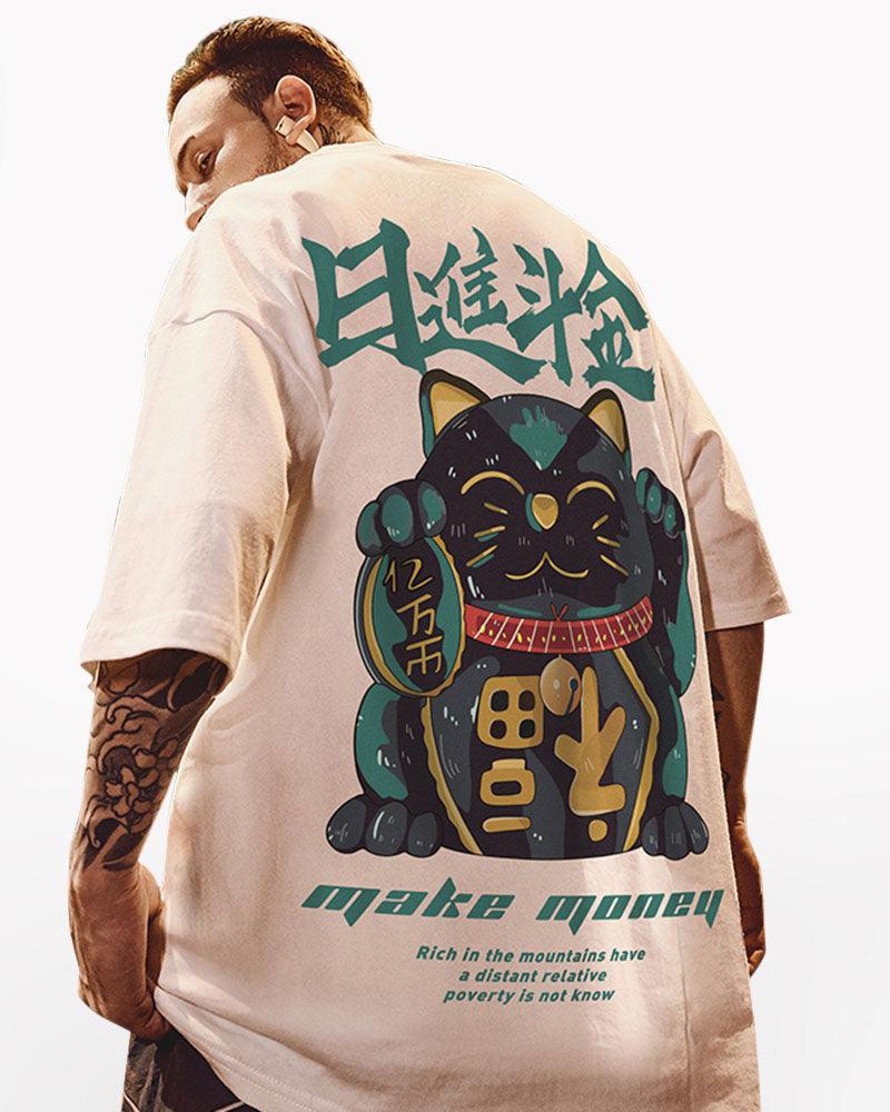 Oversize Streetwear Lucky Cat Graphic T-Shirt