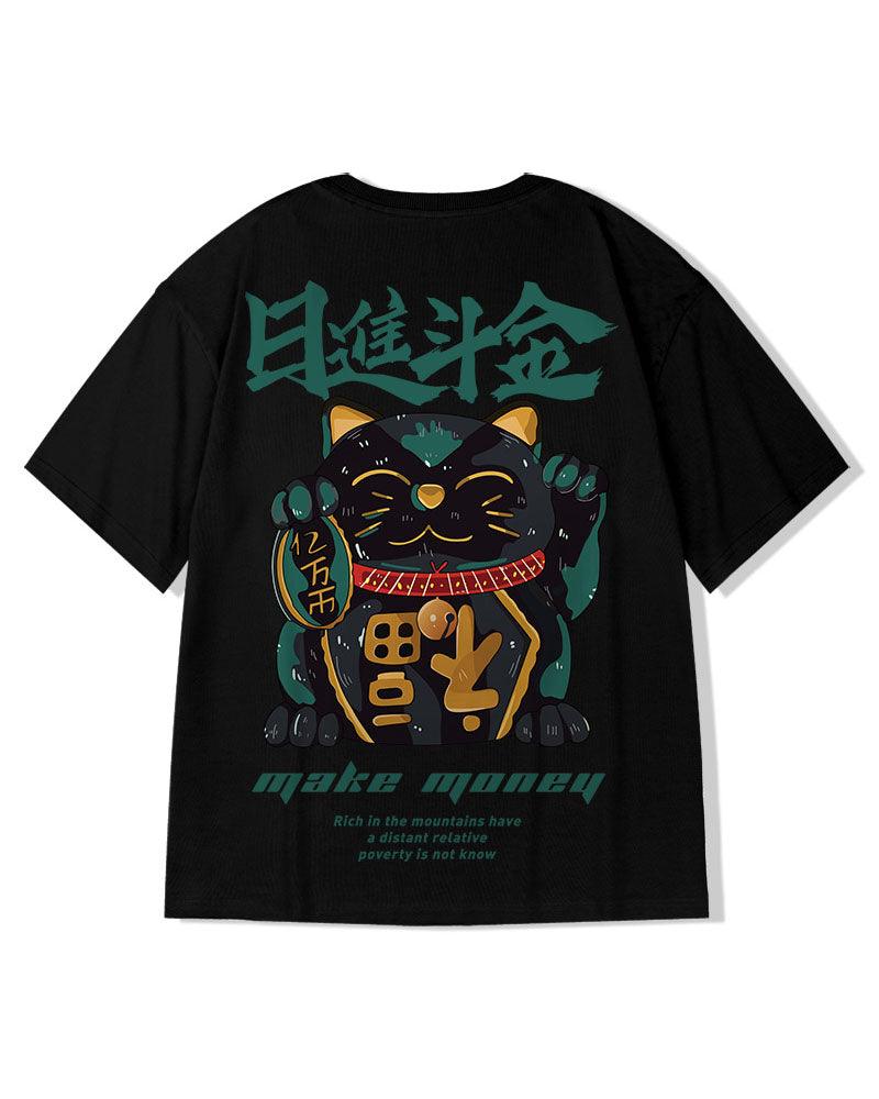Oversize Streetwear Lucky Cat Graphic T-Shirt