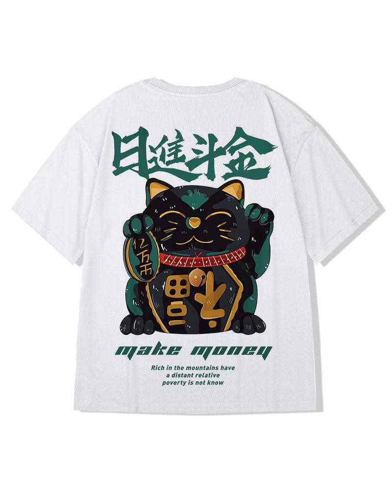 Oversize Streetwear Lucky Cat Graphic T-Shirt