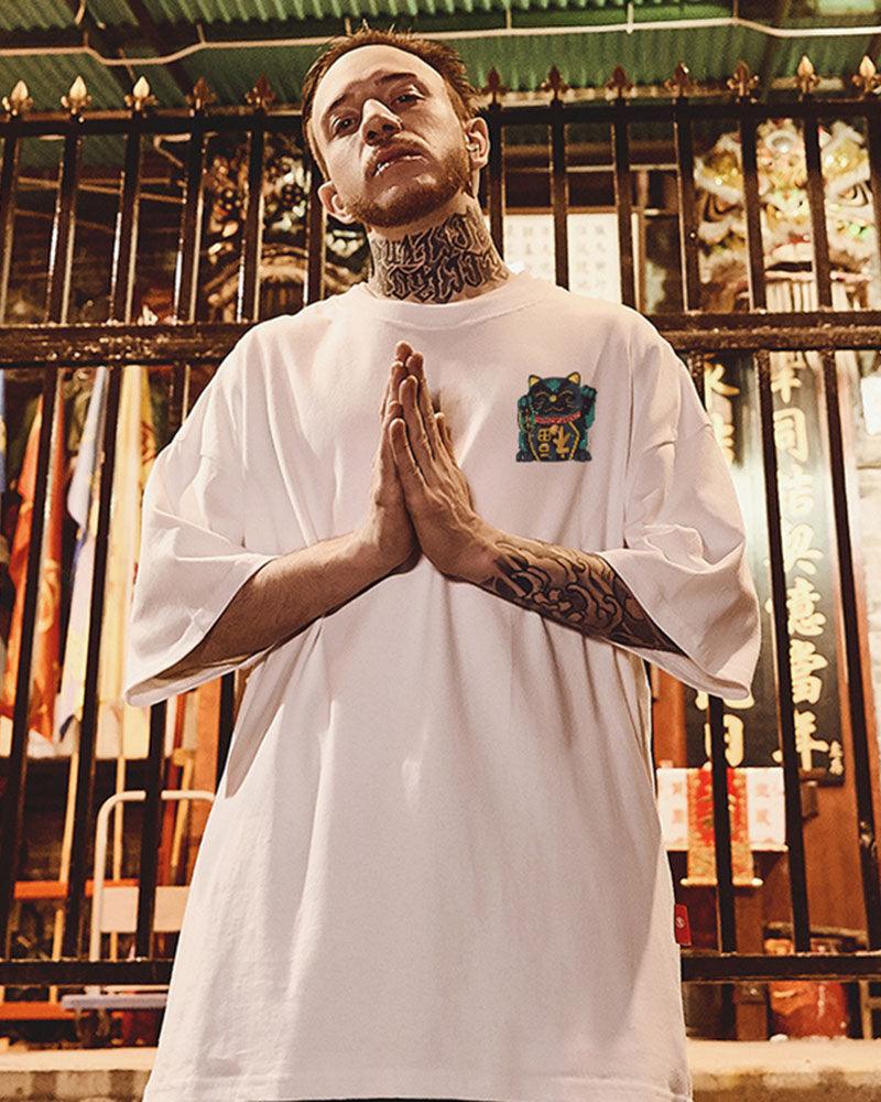 Oversize Streetwear Lucky Cat Graphic T-Shirt