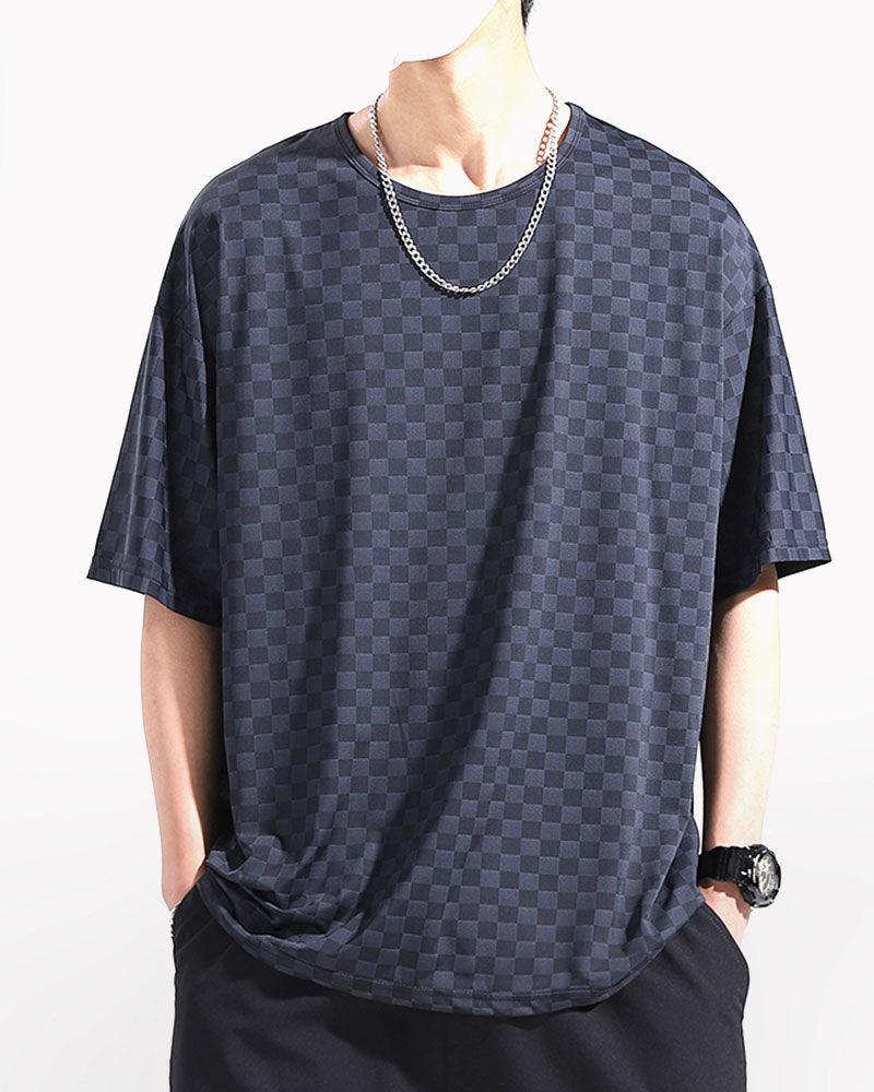 Oversize Summer Holidays Ice Silk Checkerboard T-Shirt