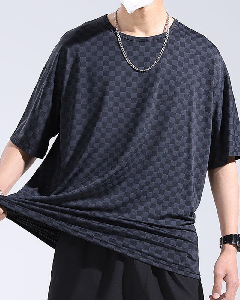 Oversize Summer Holidays Ice Silk Checkerboard T-Shirt