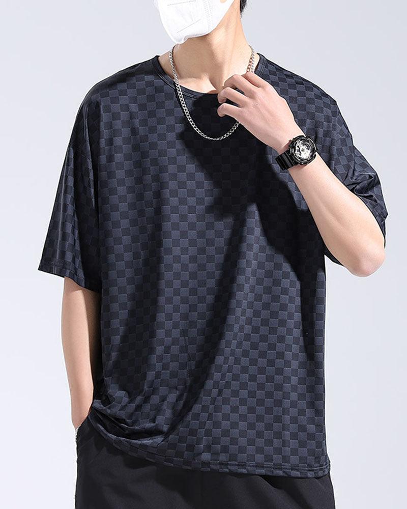 Oversize Summer Holidays Ice Silk Checkerboard T-Shirt
