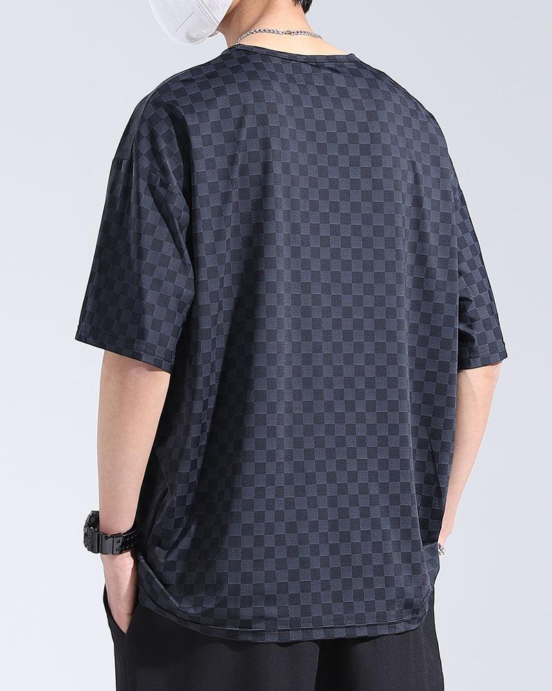 Oversize Summer Holidays Ice Silk Checkerboard T-Shirt