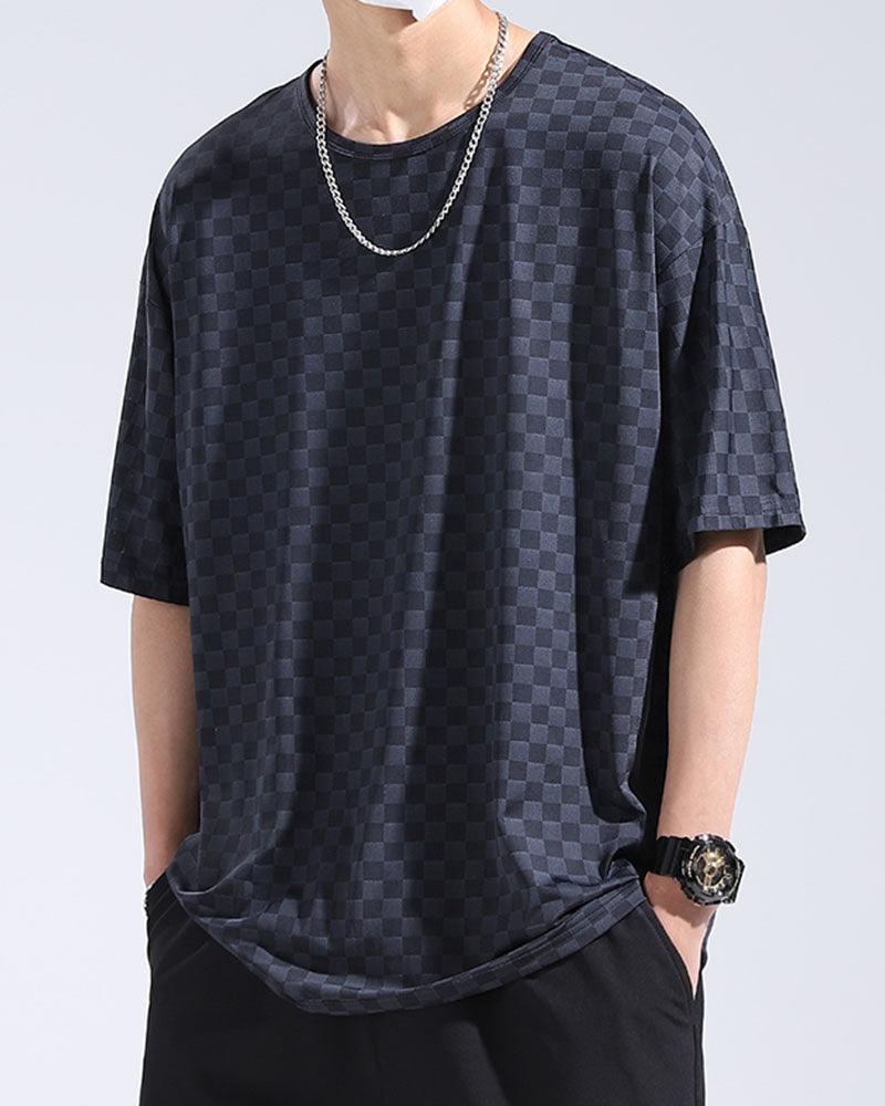 Oversize Summer Holidays Ice Silk Checkerboard T-Shirt
