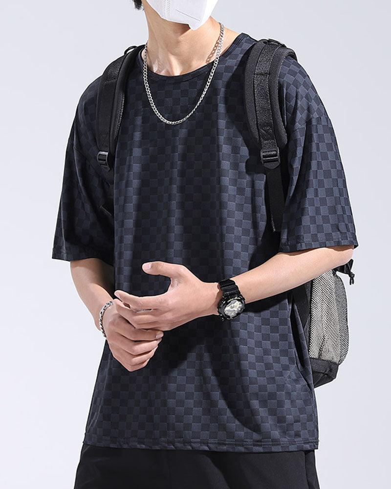 Oversize Summer Holidays Ice Silk Checkerboard T-Shirt