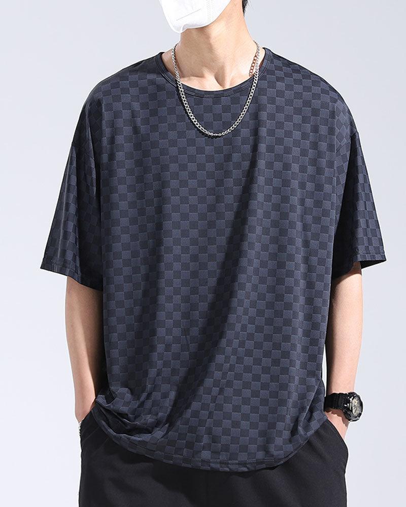 Oversize Summer Holidays Ice Silk Checkerboard T-Shirt