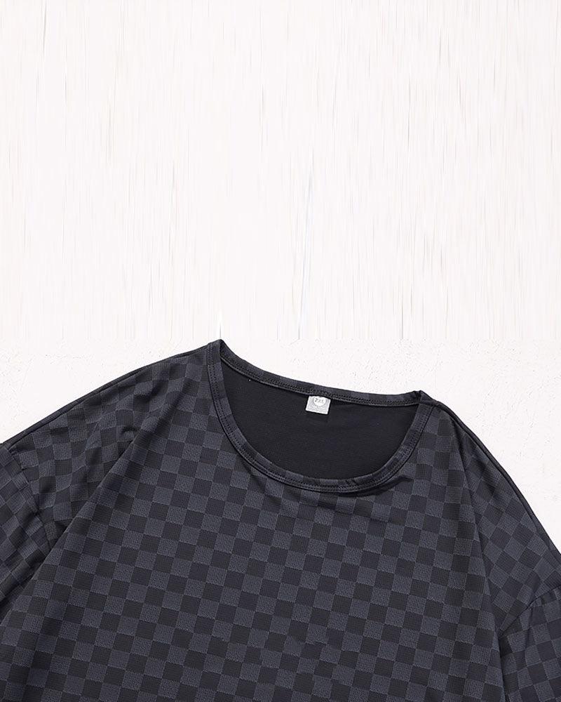 Oversize Summer Holidays Ice Silk Checkerboard T-Shirt