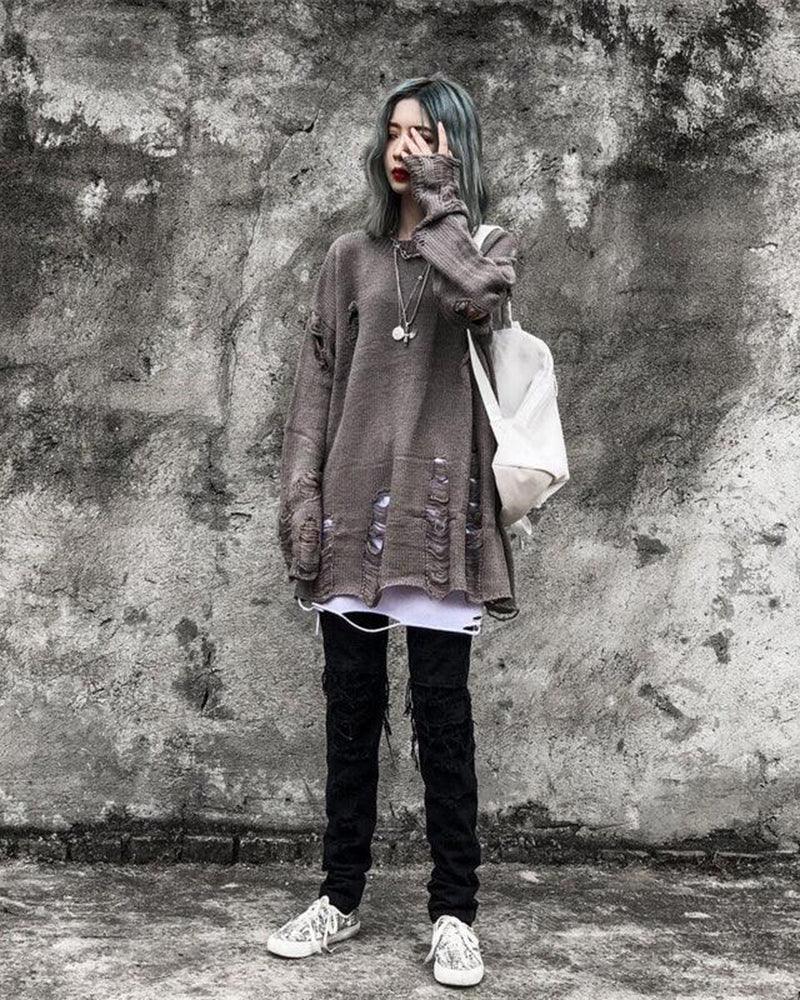 Streetwear Tattered Crewneck Sweater