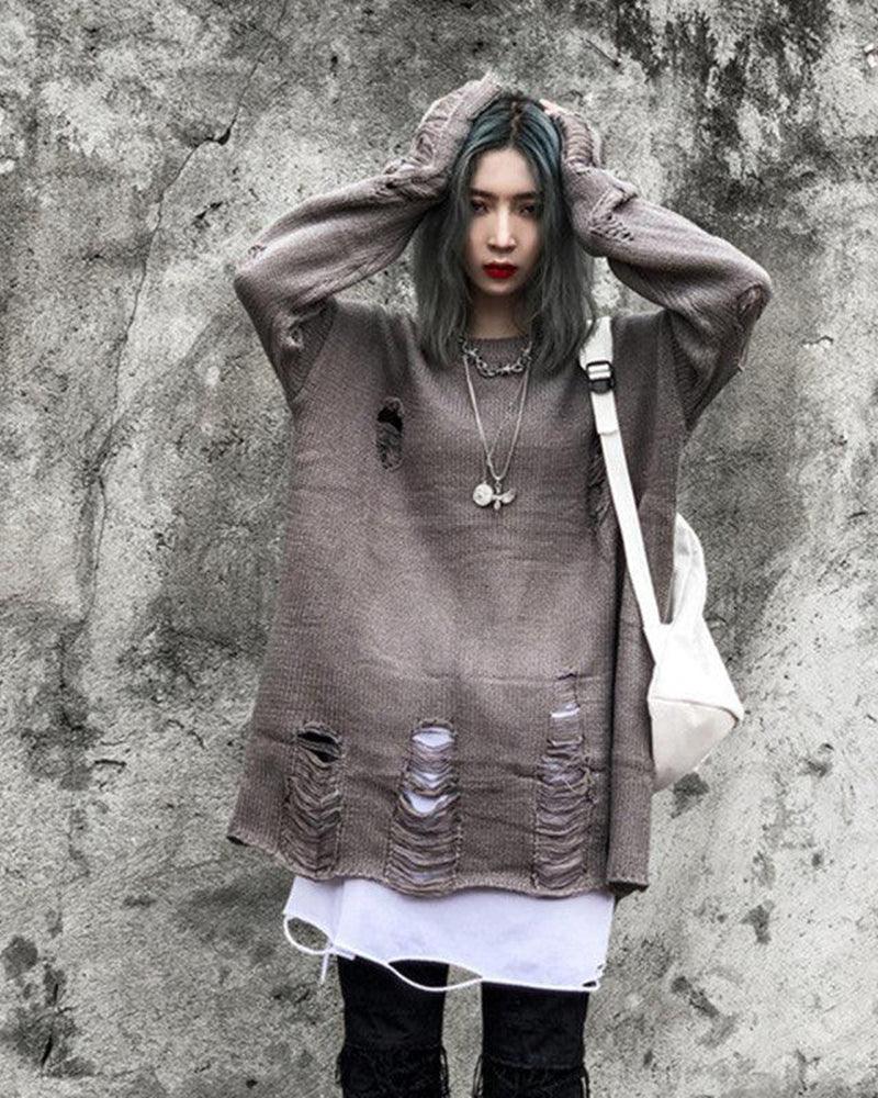 Streetwear Tattered Crewneck Sweater
