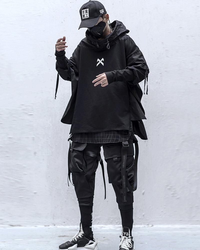 Ninja Techwear Black Multi-Pocket Ribbon Cargo Pants